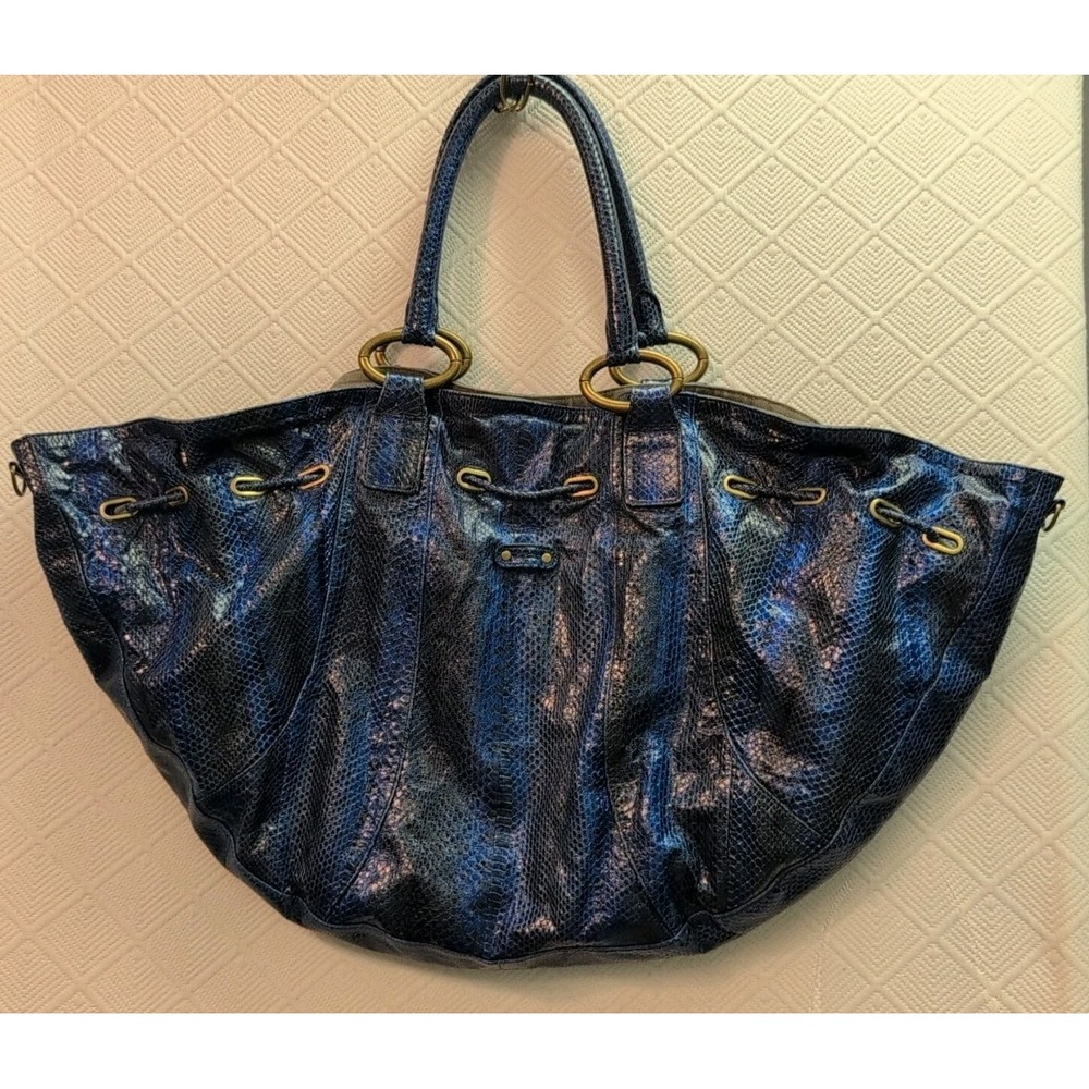 NEW! beirn Extra Large Blue Snakeskin Tote Shoulder Bag GORGEOUS